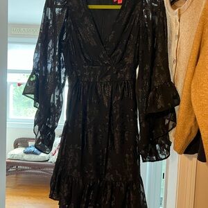 Betsey Johnson Black Dress with Sheer Sleeves
